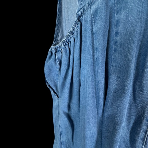 Flowy Chambray Pleated Wide Leg Oversized Racerback Overalls/Jumpsuit - Picture 5 of 9